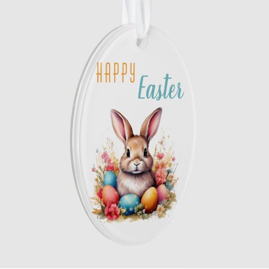 Schattigee Bunny Kleurrijke Eieren Bloemen Foto Pa Ornament (voorkant)