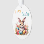 Schattigee Bunny Kleurrijke Eieren Bloemen Foto Pa Ornament (voorkant)