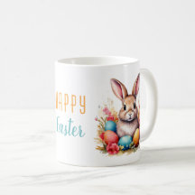 Schattigee Bunny Kleurrijke Eieren Bloemen Happy E