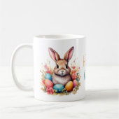 Schattigee Bunny Kleurrijke Eieren Bloemen Happy E Koffiemok (Links)