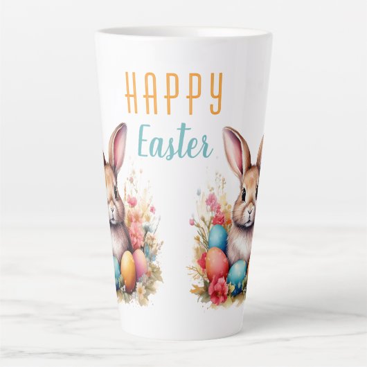 Schattigee Bunny Kleurrijke Eieren Bloemen Happy E Latte Mok (Voorkant)