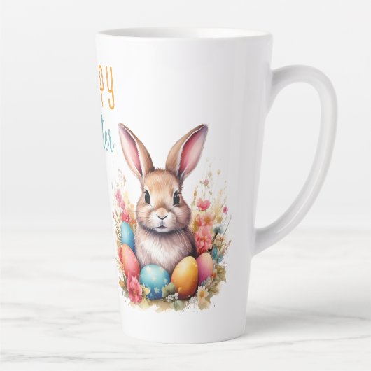Schattigee Bunny Kleurrijke Eieren Bloemen Happy E Latte Mok (Rechts)