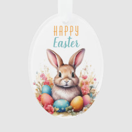 Schattigee Bunny Kleurrijke Eieren Bloemen Happy E Ornament