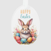 Schattigee Bunny Kleurrijke Eieren Bloemen Happy E Ornament (achterkant)
