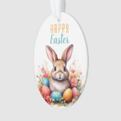 Schattigee Bunny Kleurrijke Eieren Bloemen Happy E Ornament (voorkant)