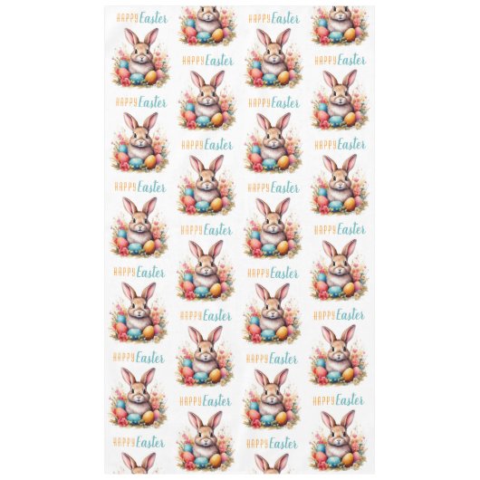 Schattigee Bunny Kleurrijke Eieren Bloemen Happy E Tafelkleed (Voorkant)