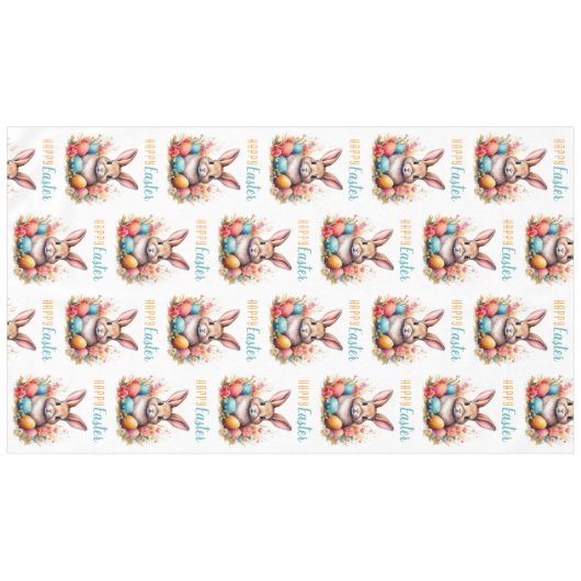 Schattigee Bunny Kleurrijke Eieren Bloemen Happy E Tafelkleed (Voorkant (Horizontaal))