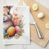 Schattigee Bunny Kleurrijke Eieren Bloemen Happy E Theedoek (Quarter Fold)