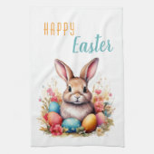 Schattigee Bunny Kleurrijke Eieren Bloemen Happy E Theedoek (Verticaal)
