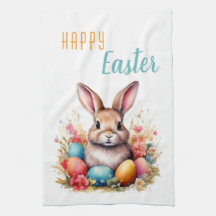 Schattigee Bunny Kleurrijke Eieren Bloemen Happy E