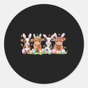 Schattigee Bunny Koe Retro Boer Western Paasdag 1 Ronde Sticker