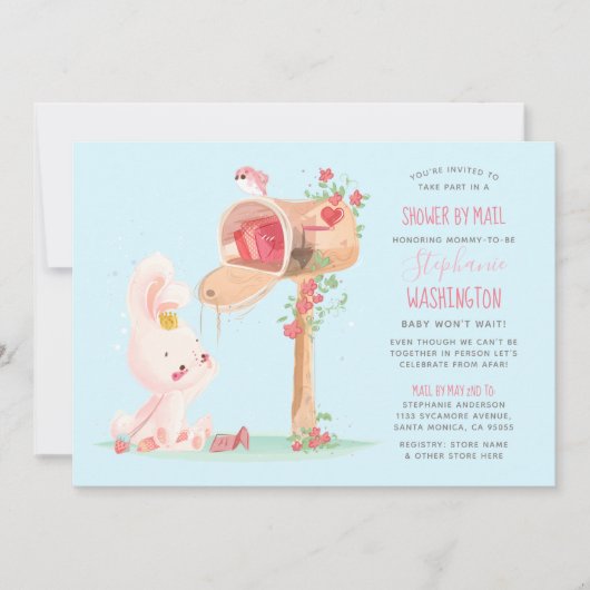 Schattigee Bunny Lange Afstand Baby Meisje Douche  Kaart (Voorkant)