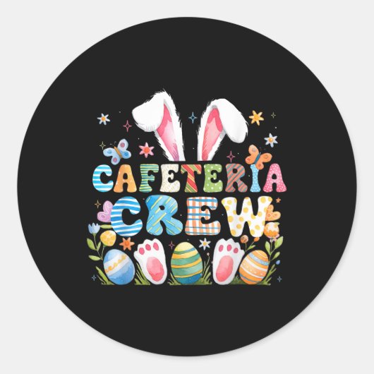 Schattigee Bunny Lunch Lady Cafeteria Crew Happy E Ronde Sticker (Voorkant)