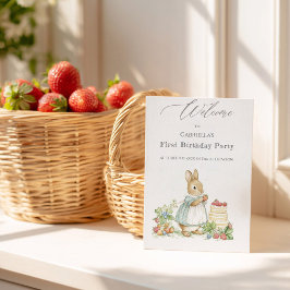 Schattigee Bunny met aardbeien Verjaardag Welkom Poster