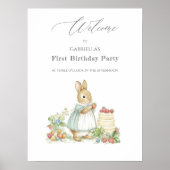 Schattigee Bunny met aardbeien Verjaardag Welkom Poster (Voorkant)