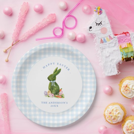 Schattigee Bunny met Blue Gingham border paasbrunc Papieren Bordje (Feest)