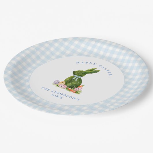 Schattigee Bunny met Blue Gingham border paasbrunc Papieren Bordje (Gekanteld)
