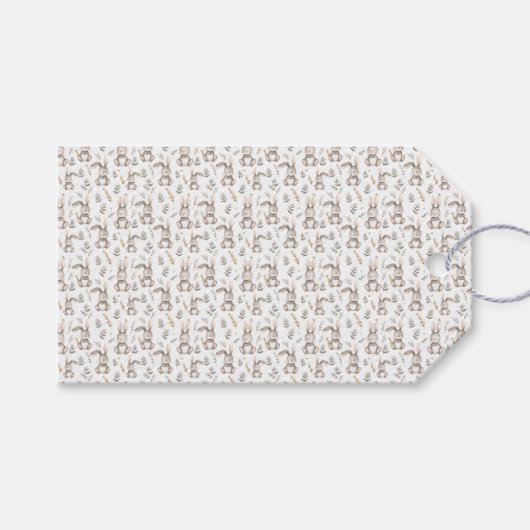 Schattigee Bunny Neutral Grey Baby's Cadeaulabel (Voorkant (Horizontaal))