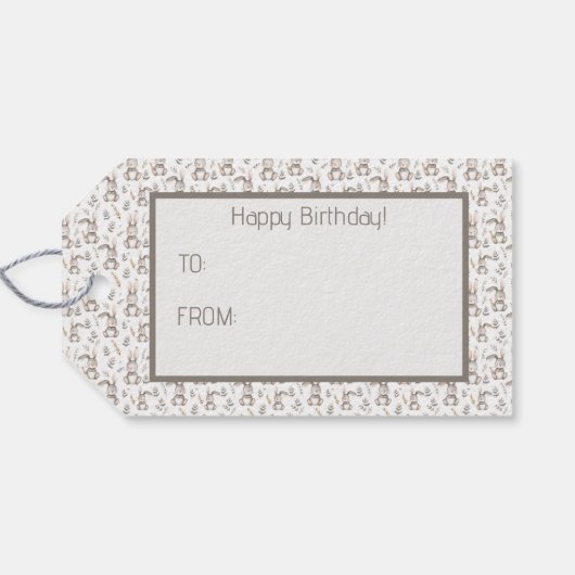 Schattigee Bunny Neutral Grey Baby's Cadeaulabel (Achterkant Horizontaal)