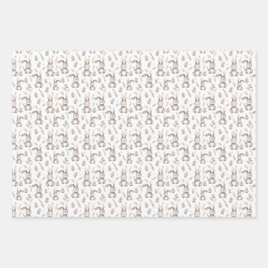 Schattigee Bunny Neutral Grey Baby's Inpakpapier Vel (Voorkant 2)