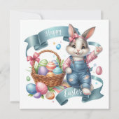 Schattigee Bunny Overalls Illustratie Pasen Feestdagenkaart (Voorkant)