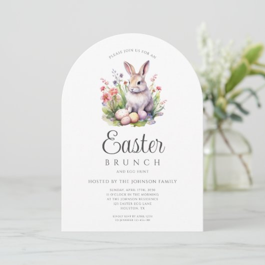 Schattigee Bunny Paasbrunch en Egg Hunt Arch Kaart (Staand voorkant)