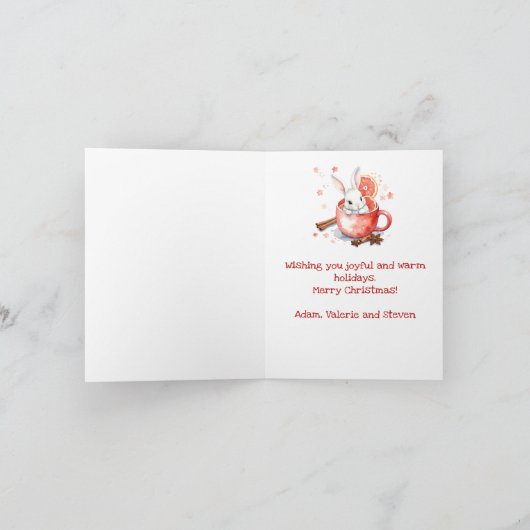 Schattigee Bunny Peeking uit een rode beker kerst Kaart (Binnen)