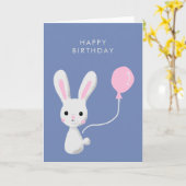 Schattigee Bunny Pink Balloon Happy Birthday Kaart (Gele Bloem)