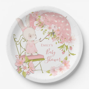 Schattigee Bunny Pink Bloemen Meisje Baby shower Papieren Bordje