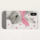 Schattigee Bunny Pink Bow gepersonaliseerd Case-Mate iPhone Case (Achterkant (horizontaal))