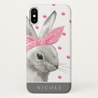Schattigee Bunny Pink Bow gepersonaliseerd Case-Mate iPhone Case