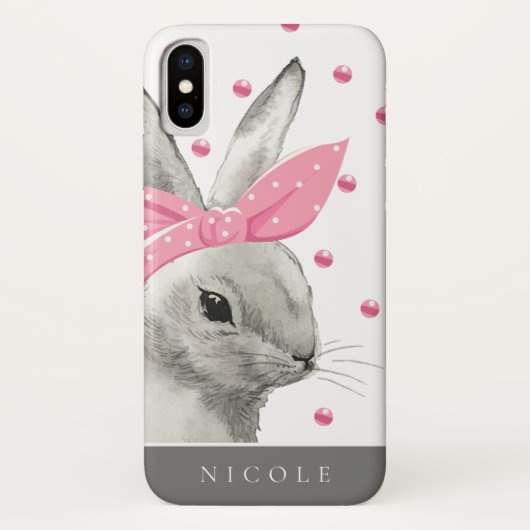 Schattigee Bunny Pink Bow gepersonaliseerd Case-Mate iPhone Case (Achterkant)