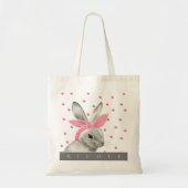 Schattigee Bunny Pink Bow gepersonaliseerd Tote Bag (Voorkant)