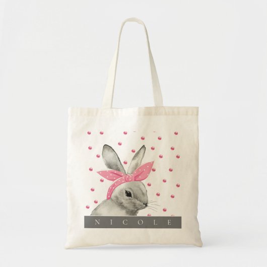 Schattigee Bunny Pink Bow gepersonaliseerd Tote Bag (Voorkant)