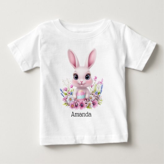 Schattigee Bunny Pink Flowers met Paasei (Voorkant)