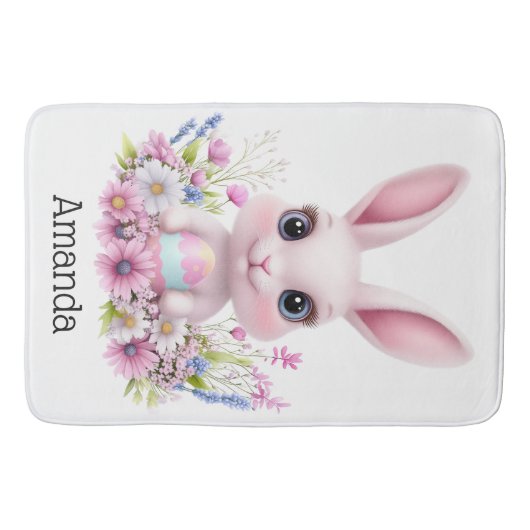 Schattigee Bunny Pink Flowers met Paasei Badmat (Voorkant)
