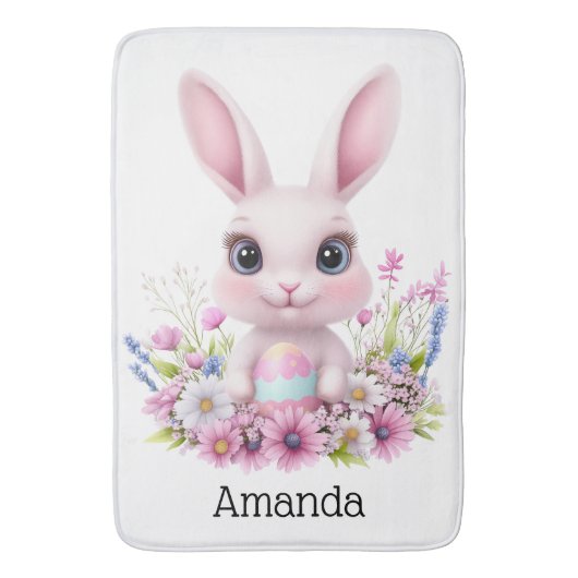 Schattigee Bunny Pink Flowers met Paasei Badmat (Voorkant Verticaal)