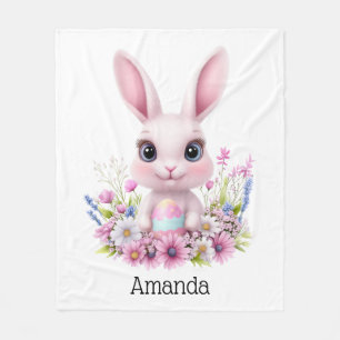 Schattigee Bunny Pink Flowers met Paasei Fleece Deken