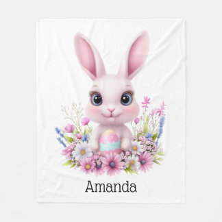 Schattigee Bunny Pink Flowers met Paasei Fleece Deken