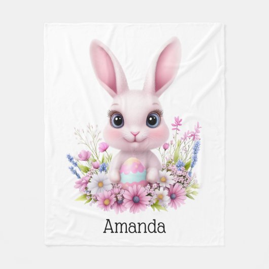 Schattigee Bunny Pink Flowers met Paasei Fleece Deken (Voorkant)