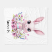 Schattigee Bunny Pink Flowers met Paasei Fleece Deken (Voorkant (Horizontaal))