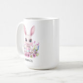 Schattigee Bunny Pink Flowers met Paasei Koffiemok (Voorkant links)
