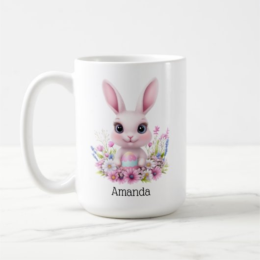 Schattigee Bunny Pink Flowers met Paasei Koffiemok (Links)