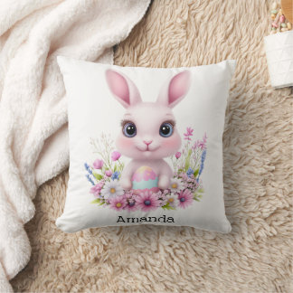 Schattigee Bunny Pink Flowers met Paasei Kussen