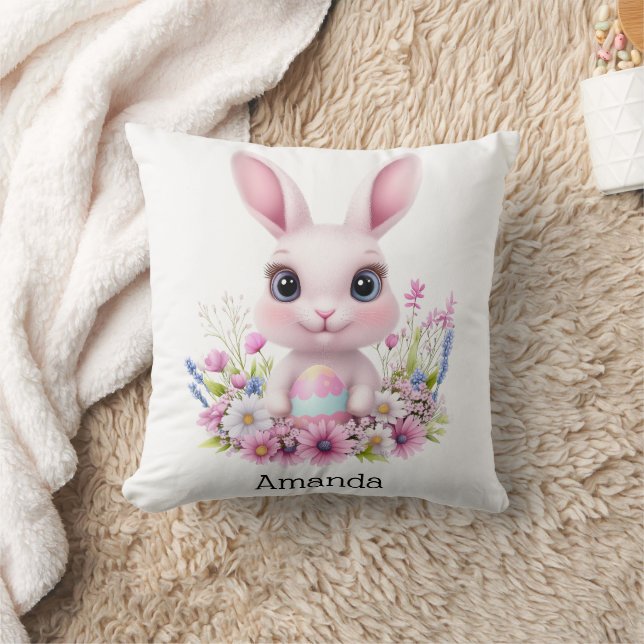 Schattigee Bunny Pink Flowers met Paasei Kussen (Deken)