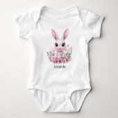 Schattigee Bunny Pink Flowers met Paasei Romper (Voorkant)