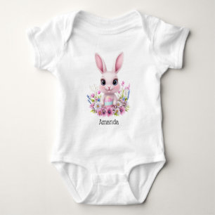 Schattigee Bunny Pink Flowers met Paasei Romper