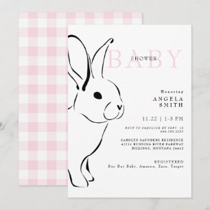 Schattigee Bunny Pink Gingham Baby Girl Shower II Kaart