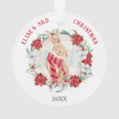 Schattigee Bunny Poinsettia Elegant Meisje Naam Ke Ornament (achterkant)