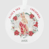 Schattigee Bunny Poinsettia Elegant Meisje Naam Ke Ornament (voorkant)